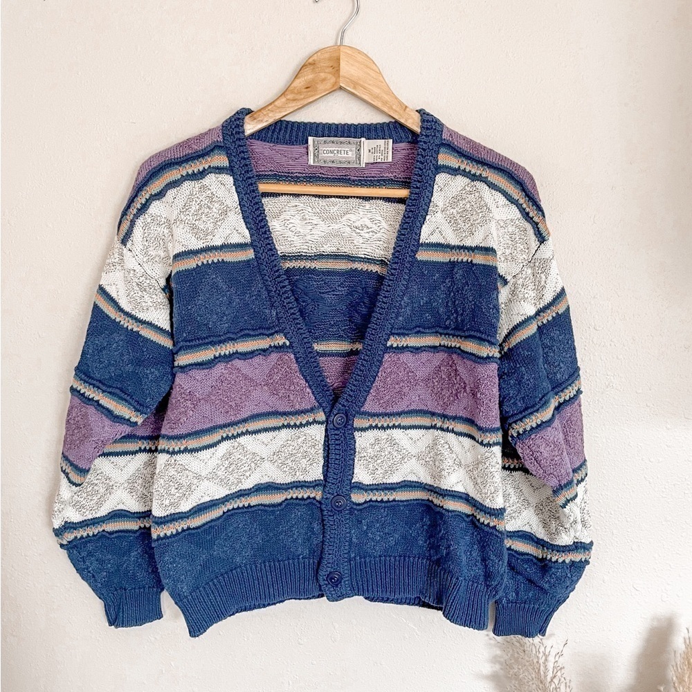 VIntage 90's Chunky Knit Textured Slouchy Striped Cardigan